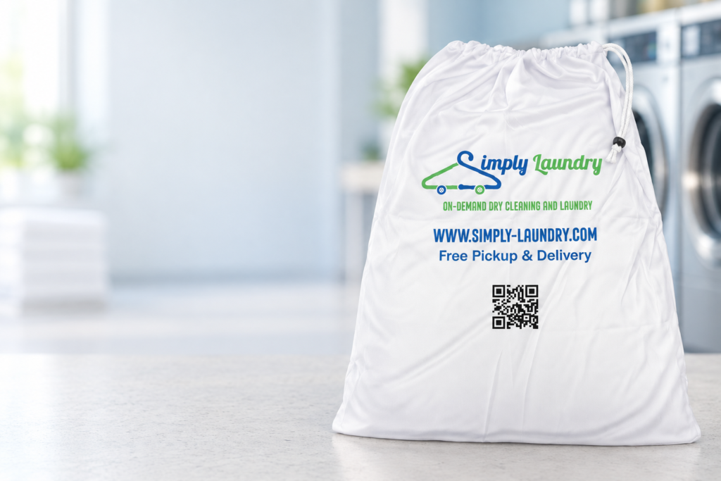 Simply Laundry pickup bag ready at the door